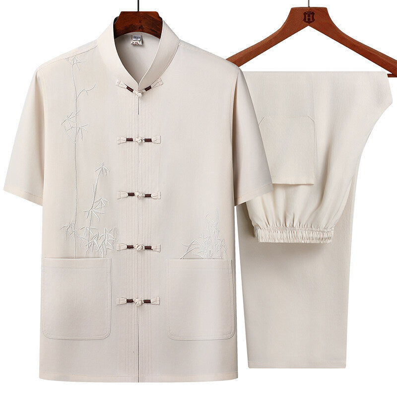 Men's Short Sleeve Chinese Style Chinese Frog Tang Suit Suit