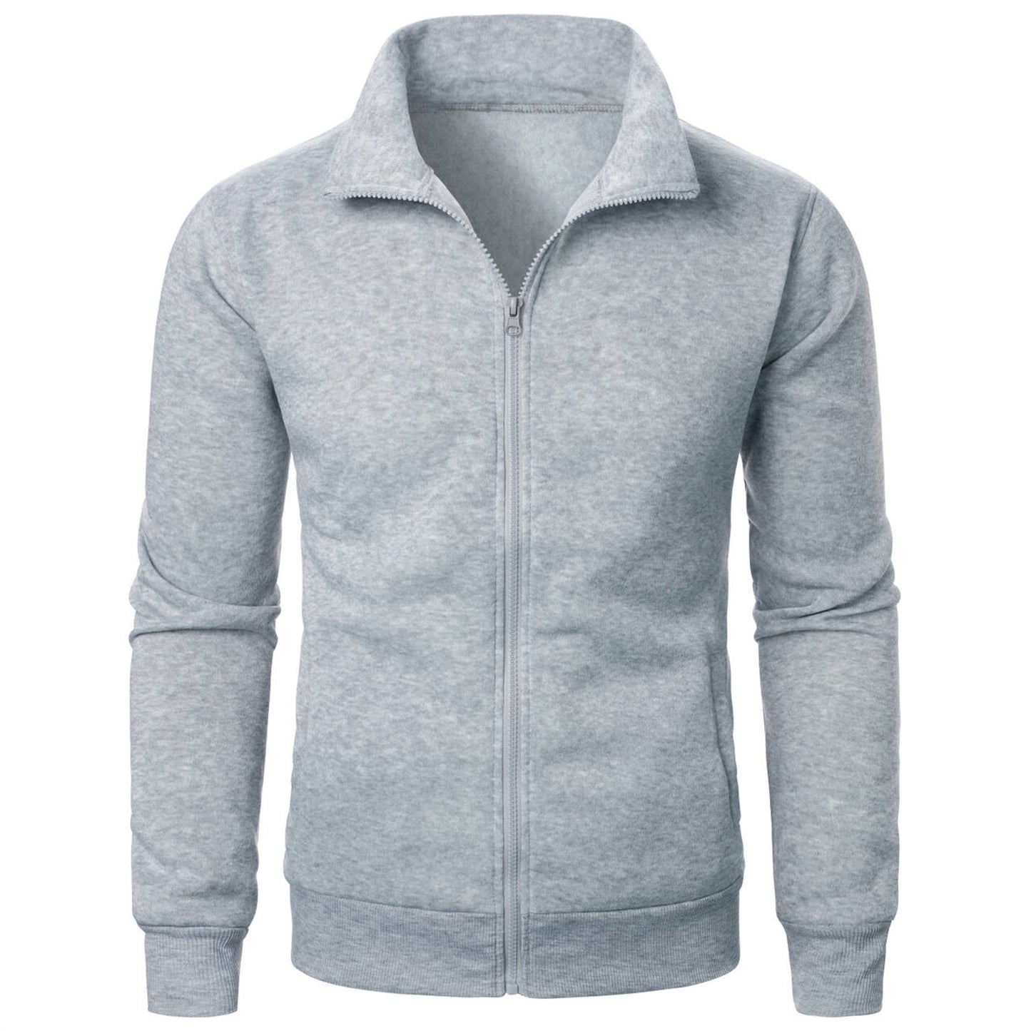 Stand Collar Cardigan Zipper Fleece-lined Thickened Threaded Cuff Casual Sweatshirt