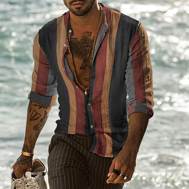 Men's Long Sleeve Shirt Striped Print