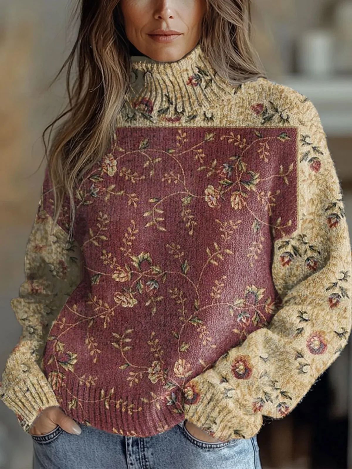 Women's Christmas Printed Turtleneck Sweater