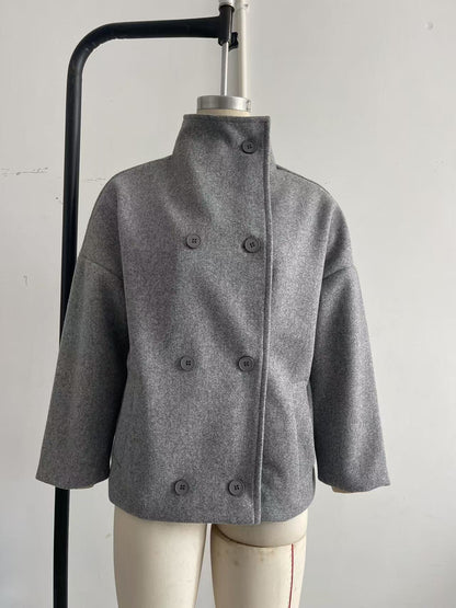 Women's Jacket Stand Collar Single Breasted Loose Woolen Coat