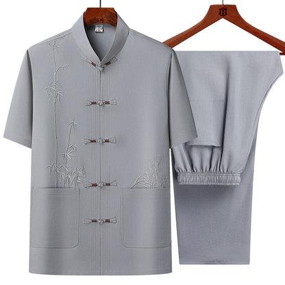 Men's Short Sleeve Chinese Style Chinese Frog Tang Suit Suit