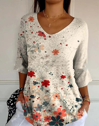 Fashion Casual V-neck 3D Printed Geometric Top For Women