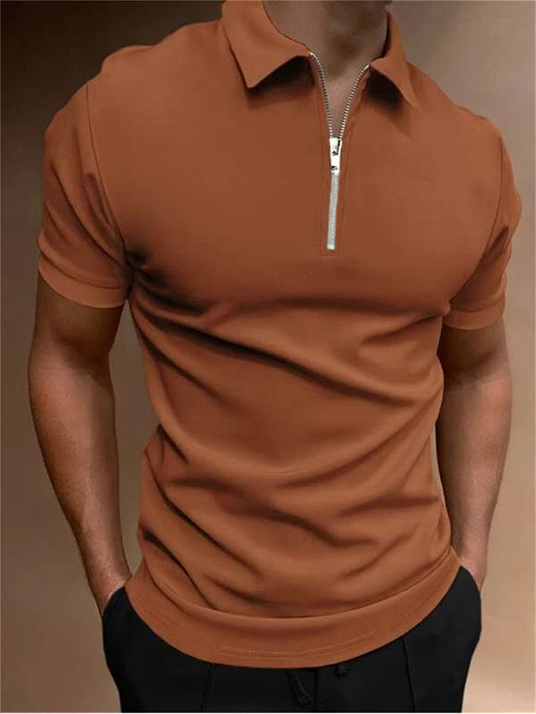 Men's Polo Shirt Solid Color Polo Collar T-shirt Casual Fit Top Men's Clothing