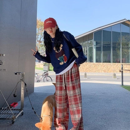 Women's Fleece-lined Casual Woolen Plaid Pants