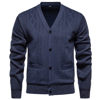 Cardigan Men's Long-sleeved Striped Sweater Fall Winter Coat Versatile Top