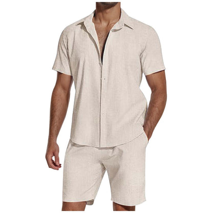 Short Sleeve Lapel Linen Shirt Men