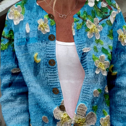 New Women's Autumn And Winter Style Loose 3D Printed Knitted Cardigan Sweater