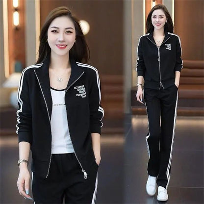 Casual Sports Women's Fashionable Stylish Coat Straight-leg Pants Plus Size Two-piece Suit