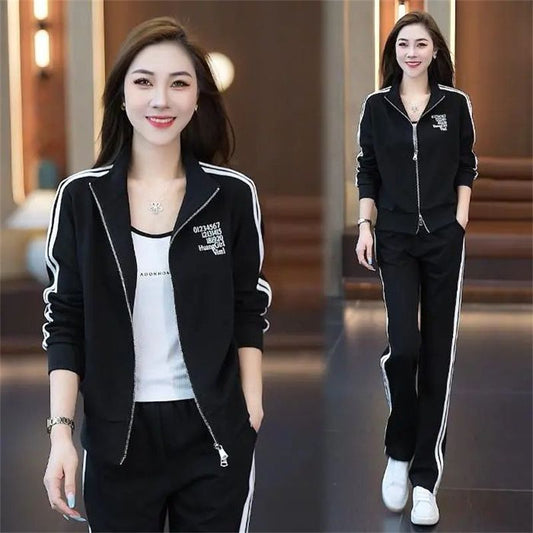 Casual Sports Women's Fashionable Stylish Coat Straight-leg Pants Plus Size Two-piece Suit