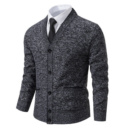 Casual Fleece-lined Cardigan Long Sleeve Youth Stand Collar Sweater Men's Cardigan Coat