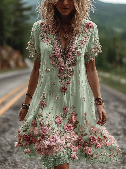 Women's Fashionable New Flower Striped Vest Dress