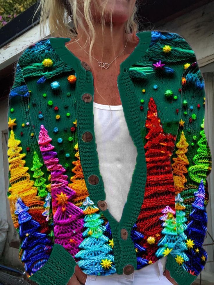 Women's Cartoon Pattern Christmas Printed Cardigan