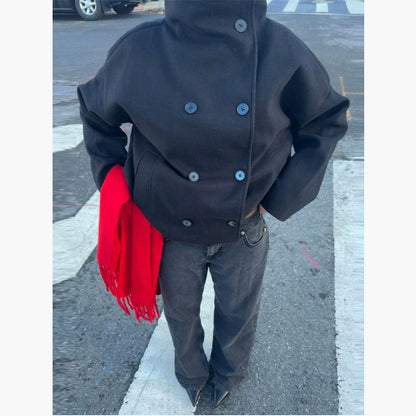 Women's Jacket Stand Collar Single Breasted Loose Woolen Coat