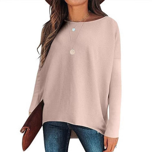 High And Low Batwing Sleeve Knitted Loose Pullover Waist Top
