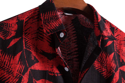 New Men's Fashion Trend Cotton Linen Printed Short Sleeve Shirt