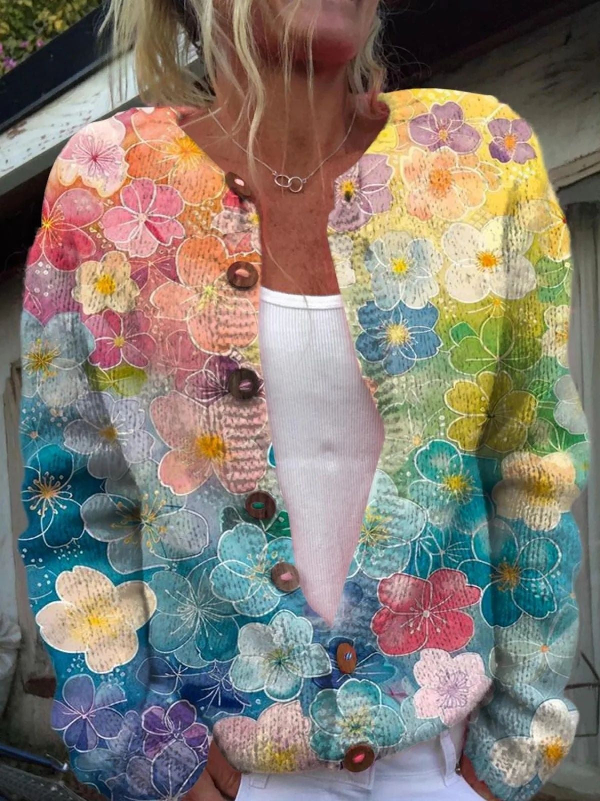 New Women's Autumn And Winter Style Loose 3D Printed Knitted Cardigan Sweater