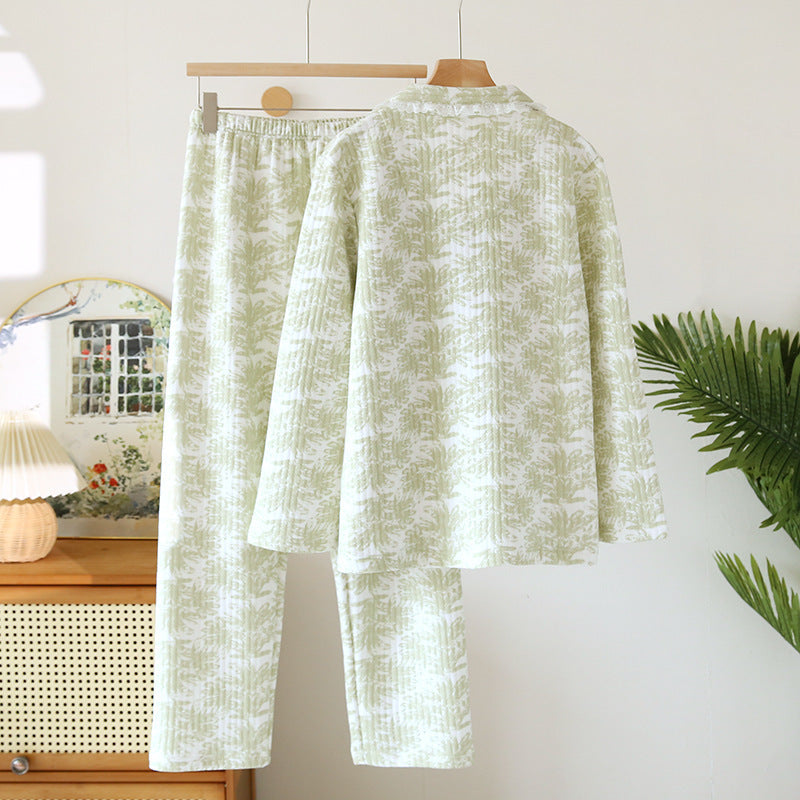 Lace Lapel Cotton Air Layer Pajamas Suit
