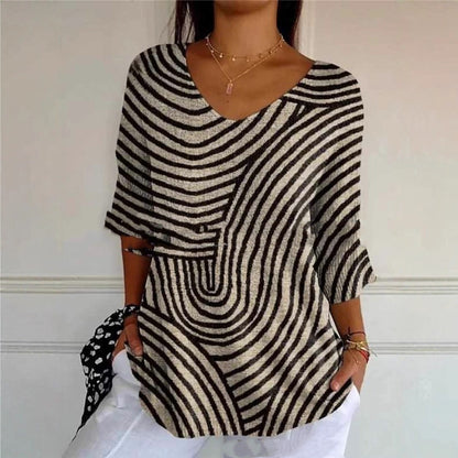 Fashion Casual V-neck 3D Printed Geometric Top For Women