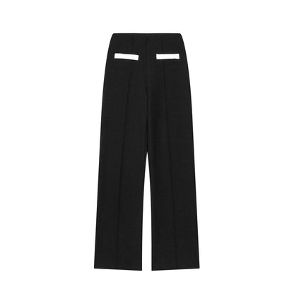 Contrast Color Beaded Leather Round Neck Top Stretch High-waisted Trousers Suit