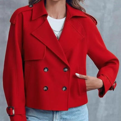 Women's Fashion Casual Short Double-breasted Trench Coat