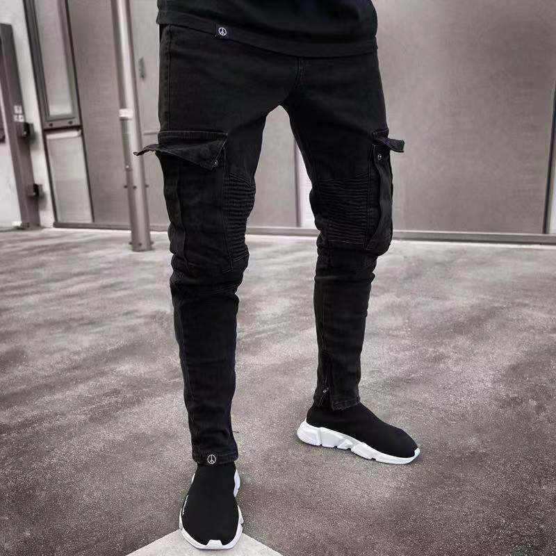 Trendy Knee Hole Zipper Pants