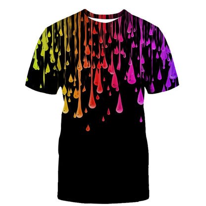 Casual 3D Water Drop Print Round Neck T-shirt