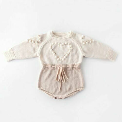 Baby Infant Handmade Love Sweater Knitted Wool Long Sleeve Bodysuit