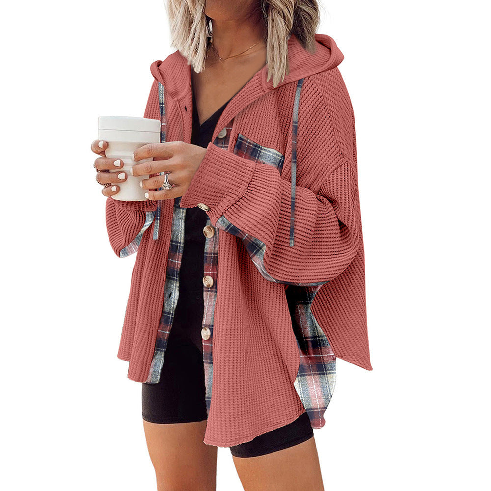 Plaid Casual Hooded Drawstring Coat