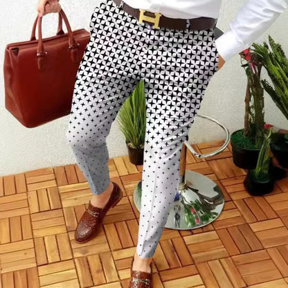 Autumn And Winter New 3D Printed Slim-fit Plaid British Casual Trousers