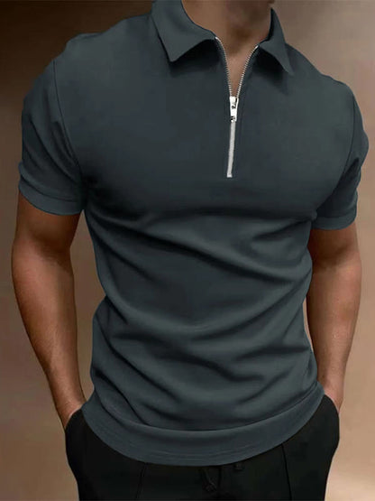 Men's Polo Shirt Solid Color Polo Collar T-shirt Casual Fit Top Men's Clothing