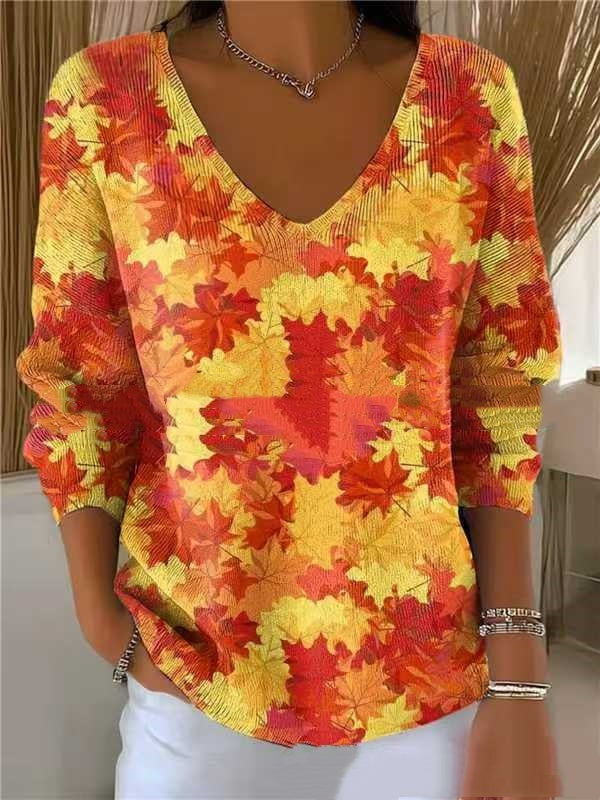 Fashion Casual V-neck 3D Printed Geometric Top For Women