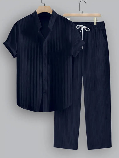 Men's Striped Short-sleeved Shirt Trousers Suit