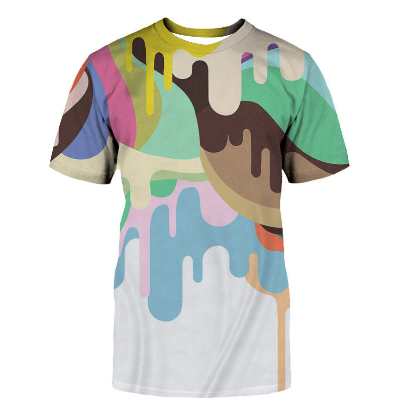 Casual 3D Water Drop Print Round Neck T-shirt