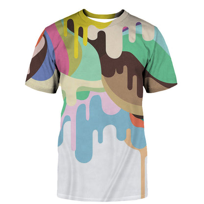 Casual 3D Water Drop Print Round Neck T-shirt
