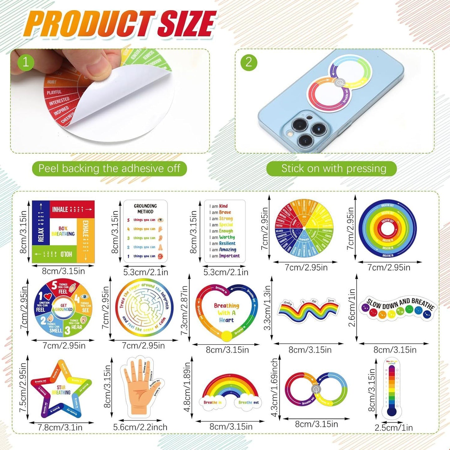 15-piece Decompression Stickers Anxiety Stripe Management Stickers Sensory Items Fingertip Stickers