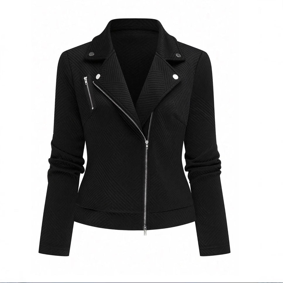 Women's Oblique Zipper Fastener Decoration Slim Casual Jacket