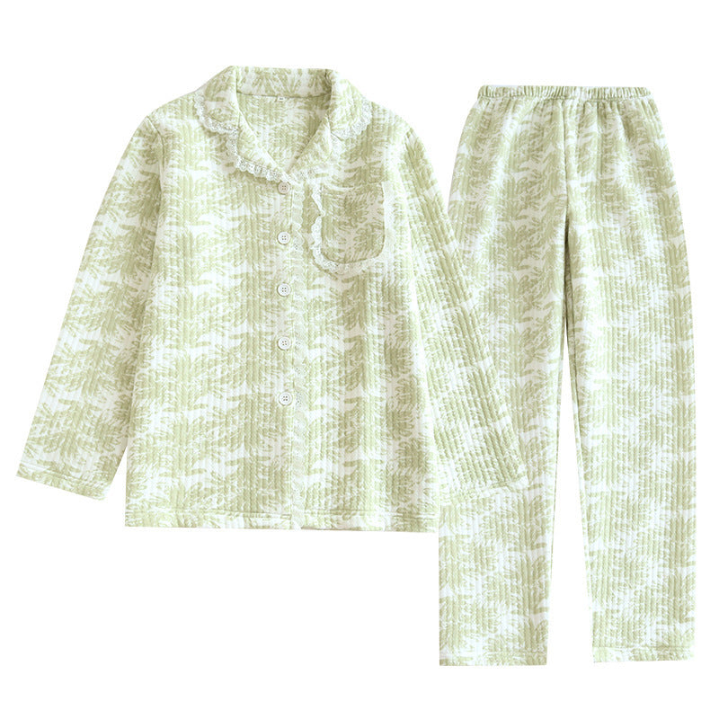 Lace Lapel Cotton Air Layer Pajamas Suit