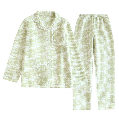 Lace Lapel Cotton Air Layer Pajamas Suit