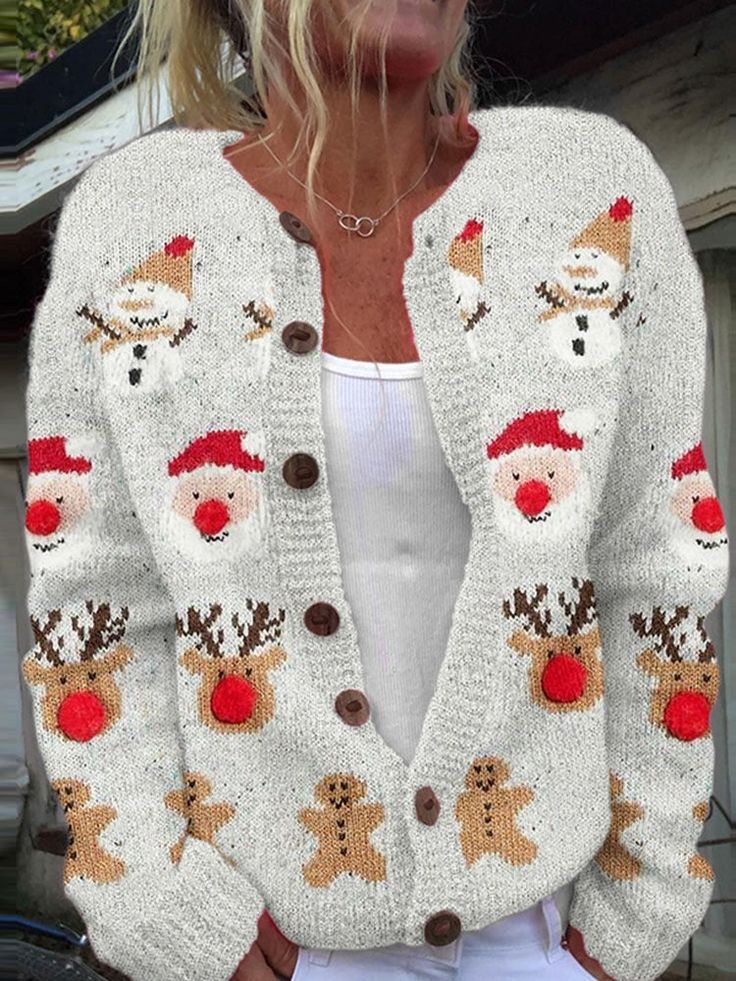 Women's Cartoon Pattern Christmas Printed Cardigan