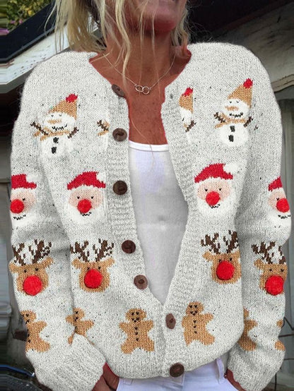 Women's Cartoon Pattern Christmas Printed Cardigan