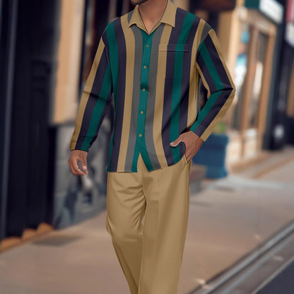 Print Striped Fashion Autumn Men's Suit