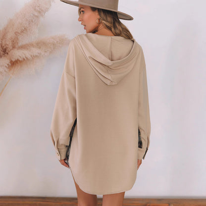 Plaid Casual Hooded Drawstring Coat