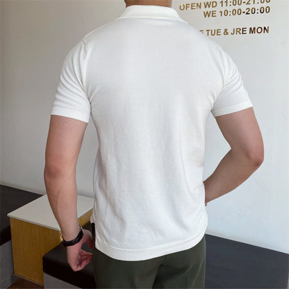 Men's V-Neck Buttonless Short Sleeve Lapel Shirt