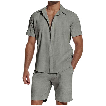Short Sleeve Lapel Linen Shirt Men