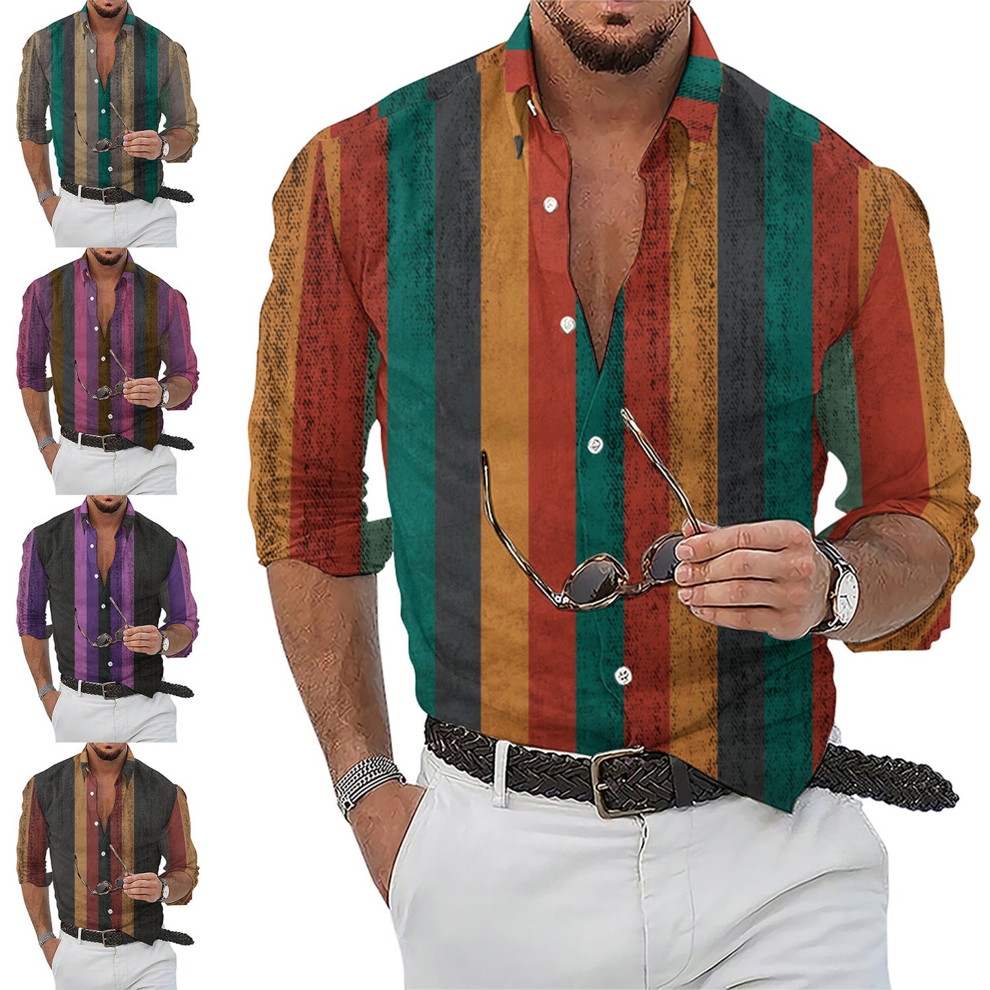 Men's Long Sleeve Shirt Striped Print