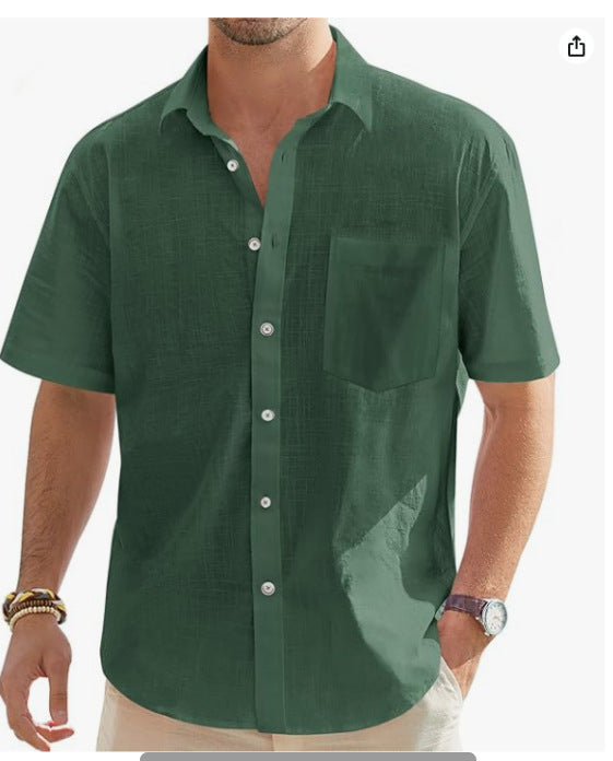 Men's Cotton And Linen Short Sleeve Shirt Top