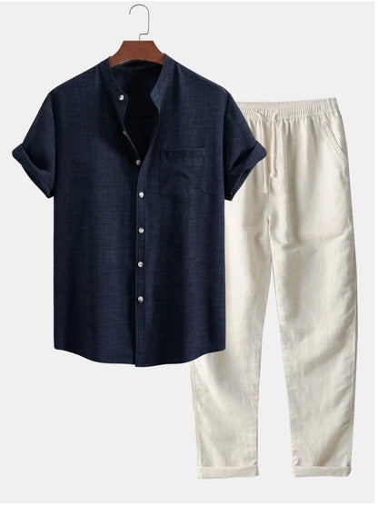 Men's Stand Collar 3D Digital Printing Fashion Slim-fit Short-sleeved Shirt