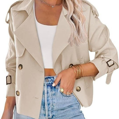 Women's Fashion Casual Short Double-breasted Trench Coat