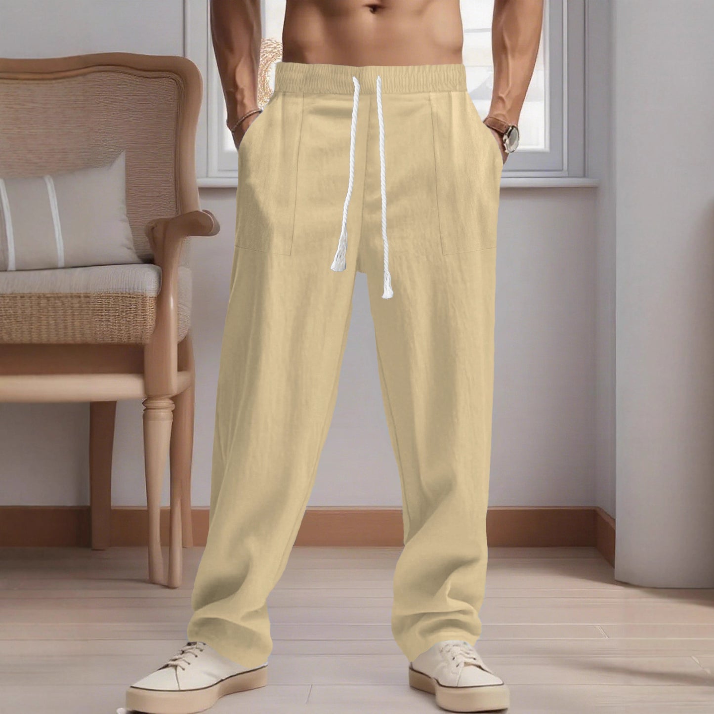 New Men's Loose Linen Leisure Wide Leg Trendy Beach